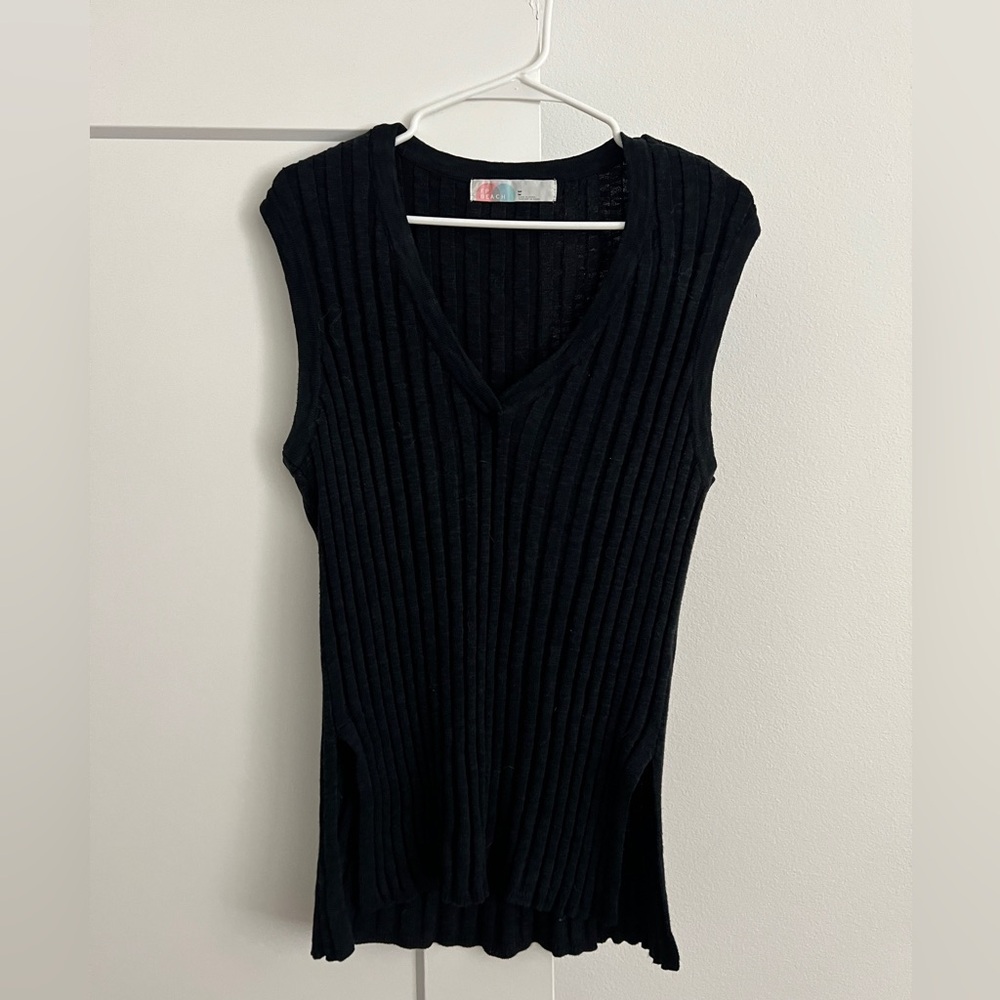Free People Beach Black Ribbed Muscle Tank Medium